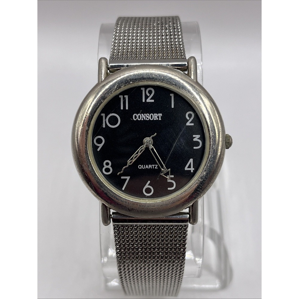 Vintage Consort Women's Quartz Watch Silver Mesh Metal Band 35mm- New Battery